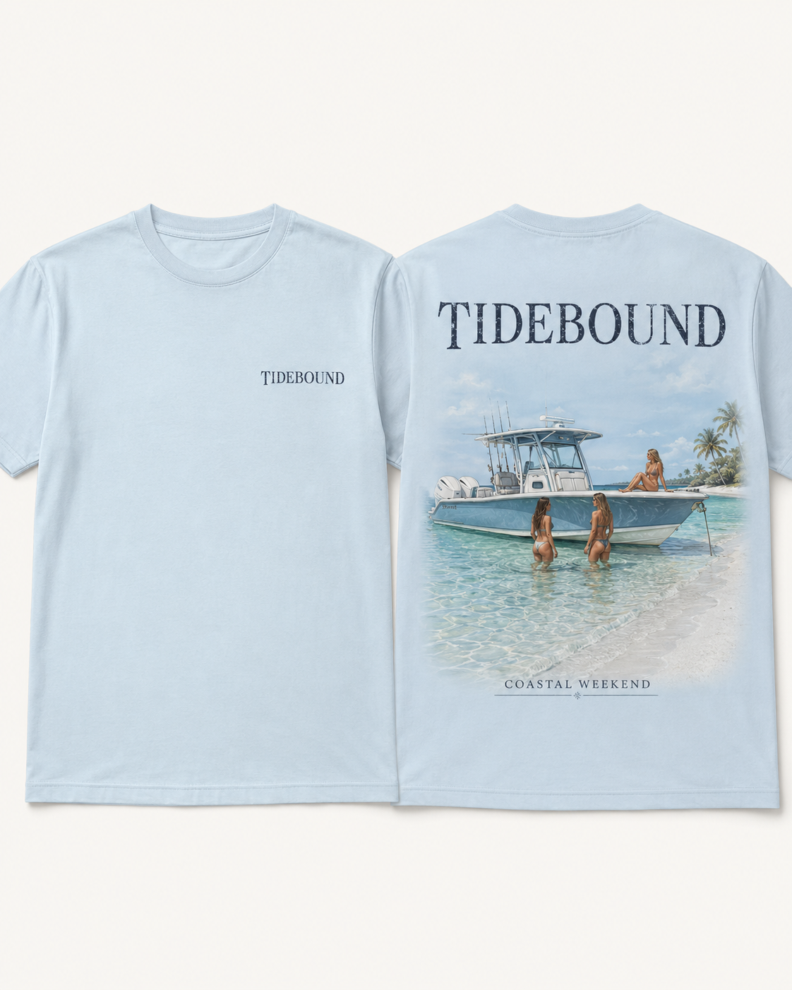 Tidebound Coastal Weekend T‑Shirt — Beach Boat Graphic Tee